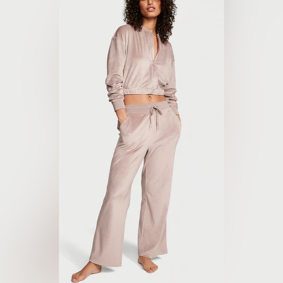 VICTORIA'S SECRET Velour Bomber Jacket & Flare Leg Set Tracksuit size M NWT $115 - Picture 1 of 9